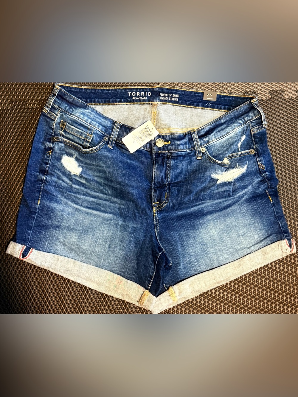 torrid Medium Blue Distressed Rolled Hem Denim Shorts